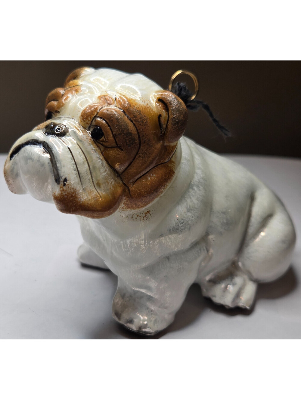 Joy to the World English Bulldog Hand-Painted Blown Glass Christmas Orn VINTAGE